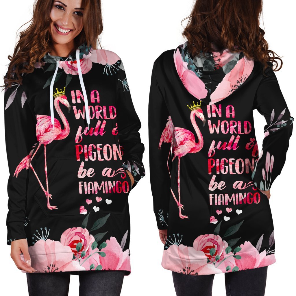 3D All Over Be A Flamingo In A Flock Of Pigeons Hoodie Dress NTN08222002-MEI