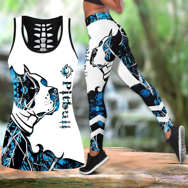 Pitbull blue tattoos legging + hollow tank combo HG71802S3-Apparel-HG-S-S-Vibe Cosy™