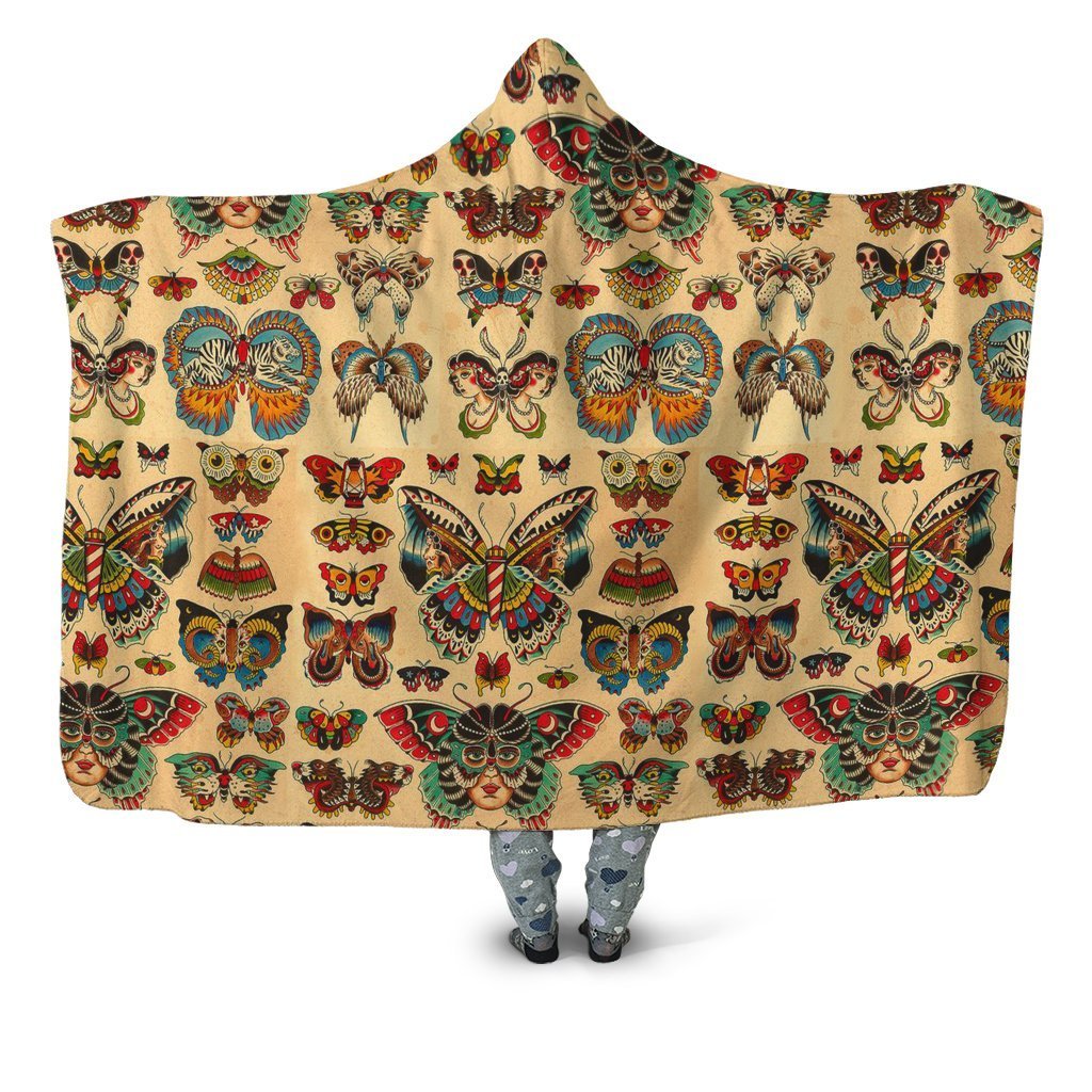 3D All Over Art Butterflies Hoodie Dress Leggings Blanket-Apparel-Khanh Arts-Hooded Blanket-Youth 49.6x59.05-Vibe Cosy™