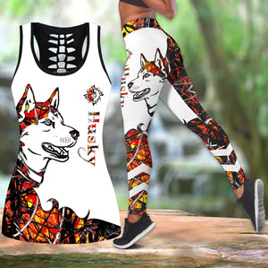 Husky orange tattoos legging + hollow tank combo DD08122001S4