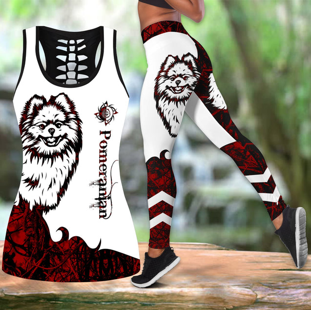 Pomeranian red tattoos legging + hollow tank combo DD09182001