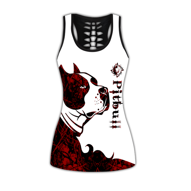 Pitbull red tattoos legging + hollow tank combo HG71802-Apparel-HG-No legging-S-Vibe Cosy™