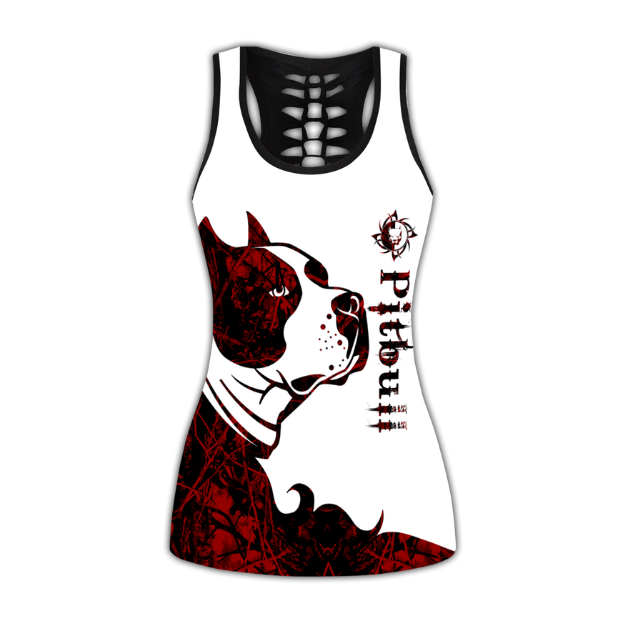 Pitbull red tattoos legging + hollow tank combo HG71802-Apparel-HG-S-S-Vibe Cosy™