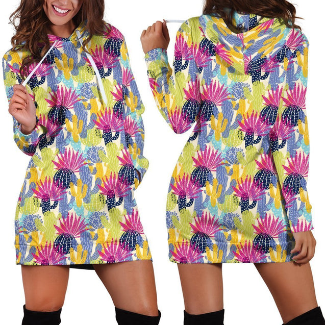 All Over Printing Cactus Color Hoodie Dress-Apparel-Phaethon-Hoodie Dress-S-Vibe Cosy™