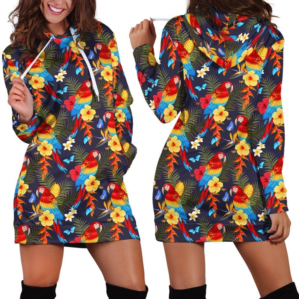 All Over Printing Scarlet Macaw Hoodie Dress-Apparel-Phaethon-Hoodie Dress-S-Vibe Cosy™