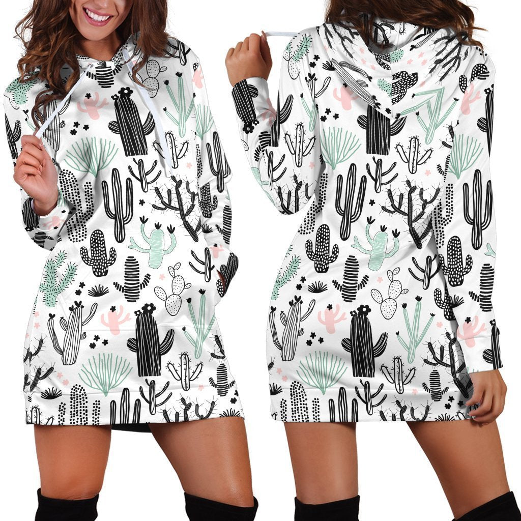 All Over Printing Many Cactus Hoodie Dress-Apparel-Phaethon-Hoodie Dress-S-Vibe Cosy™