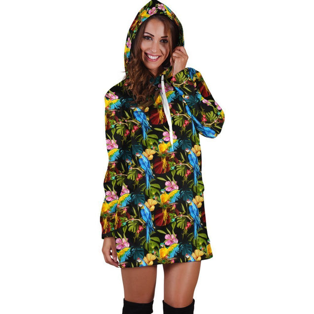 All Over Printing Parrot Hoodie Dress-Apparel-Phaethon-Hoodie Dress-S-Vibe Cosy™