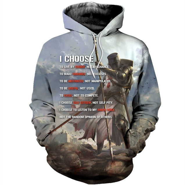 3D All Over Printed I choose to live by choice Knight Templar Shirts and Shorts-Knight Templar-LIASOSO-Hoodie-XS-Vibe Cosy™