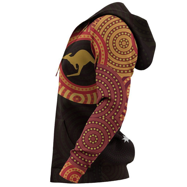 Australia In My Heart Aboriginal Tattoo Kangaroo Hoodie Yellow NNK 1410-Apparel-PL8386-Hoodie-S-Vibe Cosy™