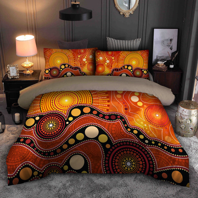 Aboriginal Australia Indigenous Flag Circle Dot Painting Art Bedding Set TR2906201