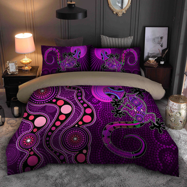 Aboriginal Australia Indigenous Purple The Lizard and The Sun Bedding Set TR3006204