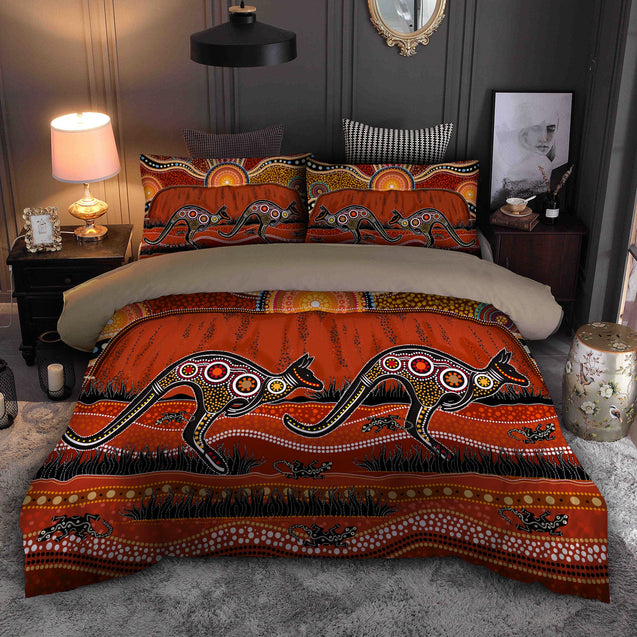 Aboriginal Bedding Set, Australia Kangaroo running Lizard Art Bedding Set TR2306202-Bedding Set-Huyencass-US Twin-Vibe Cosy™