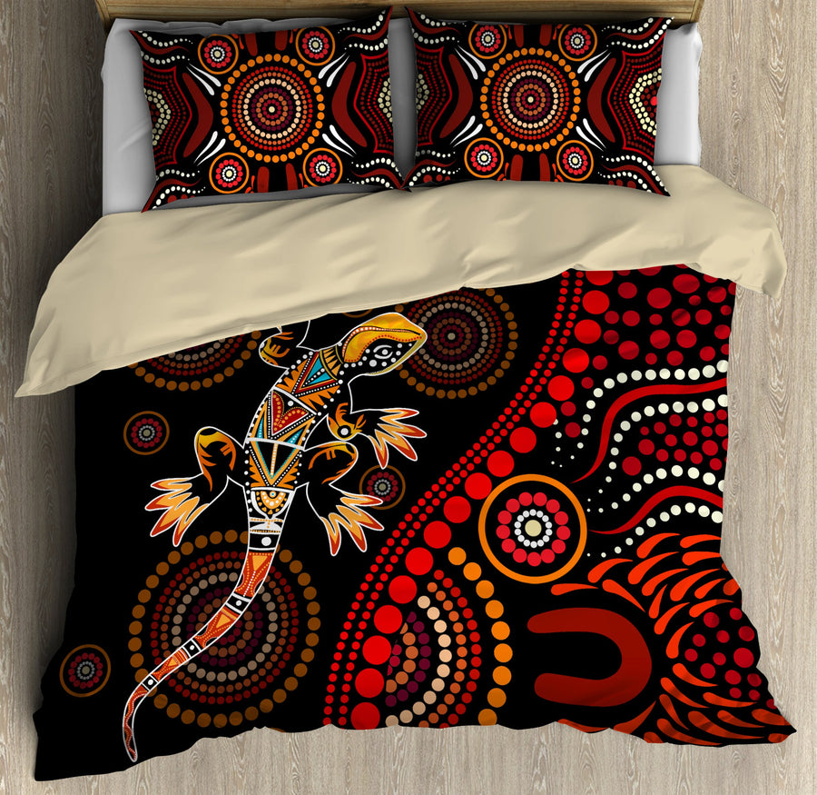 Aboriginal Lizard Sun style Australia Indigenous Painting Art Bedding Set