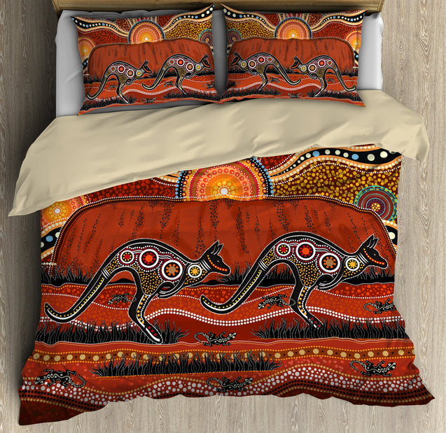 Aboriginal Bedding Set, Australia Kangaroo running Lizard Art Bedding Set TR2306202-Bedding Set-Huyencass-US Twin-Vibe Cosy™