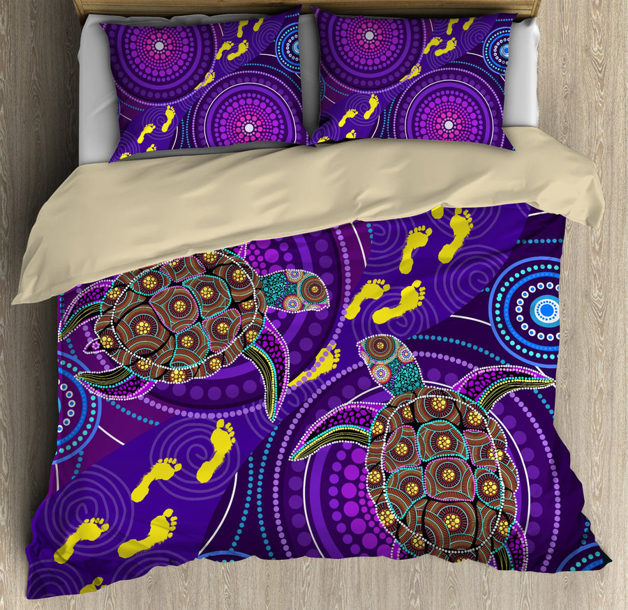 Aboriginal Purple Turtles Bedding Set, Australia Indigenous Painting Art Bedding Set-Bedding Set-Huyencass-Twin-Vibe Cosy™