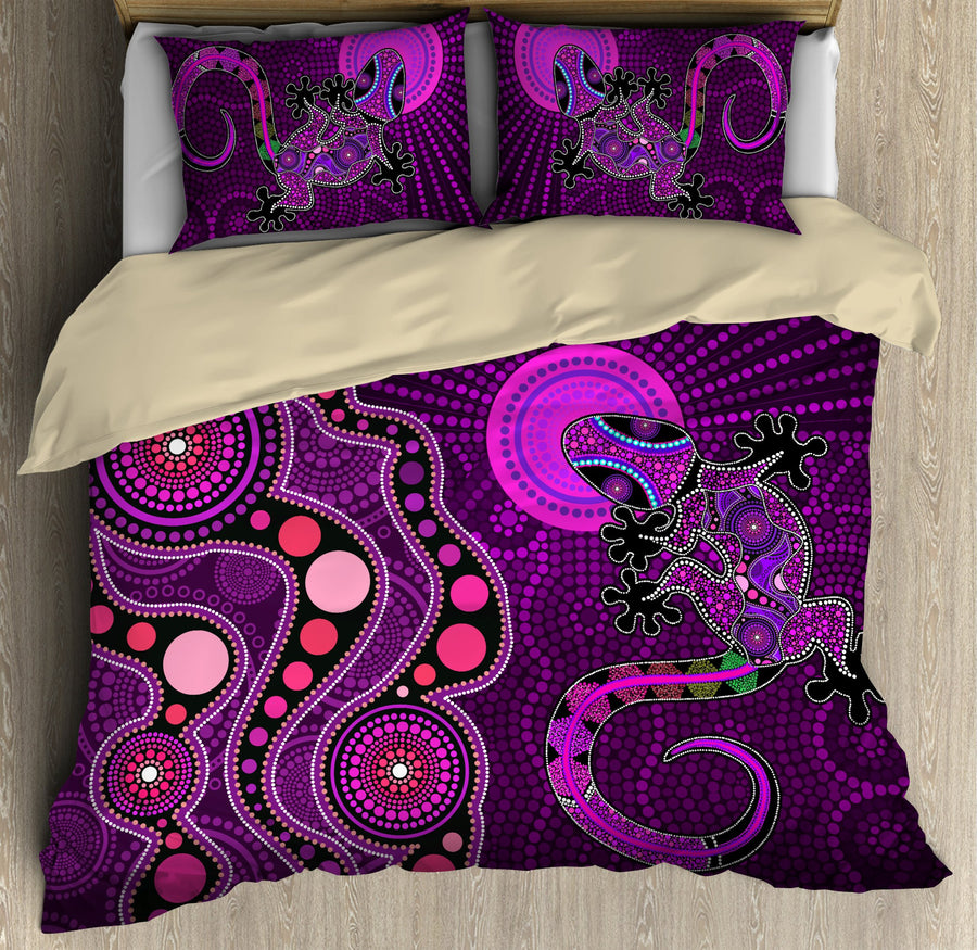 Aboriginal Australia Indigenous Purple The Lizard and The Sun Bedding Set TR3006204