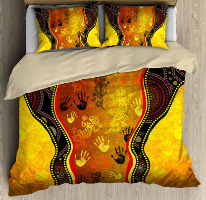 Aboriginal Bedding Set, Australia Rock Painting Hand Lizard Art Golden Style Bedding Set TR2006205-Bedding Set-Huyencass-US Twin-Vibe Cosy™