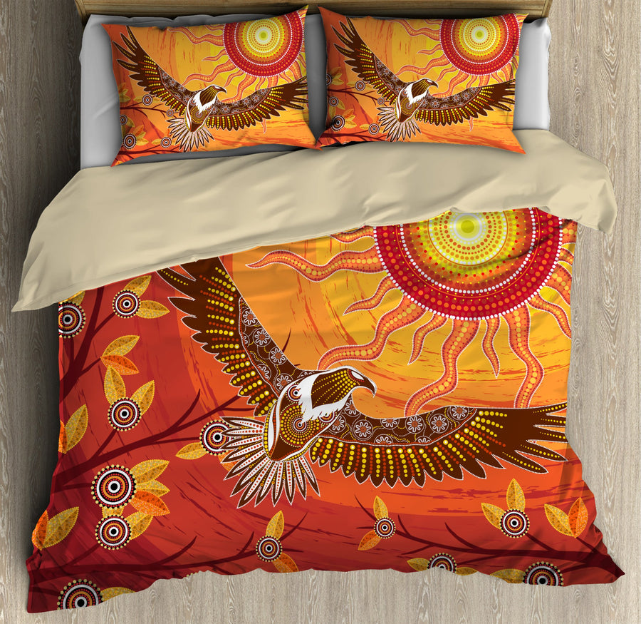 Aboriginal Eagle flying into sunset Bedding Set, Australia Indigenous Bedding Set-Bedding Set-Huyencass-Twin-Vibe Cosy™