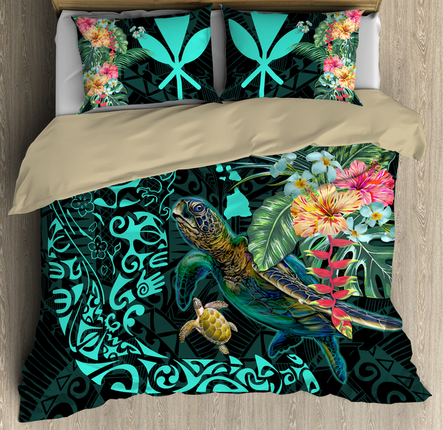 Turtles Kanaka Maoli Polynesian Plumeria Banana Leaves Hawaiian Bedding Set JJ23062021-Quilt-SUN-King-Vibe Cosy™