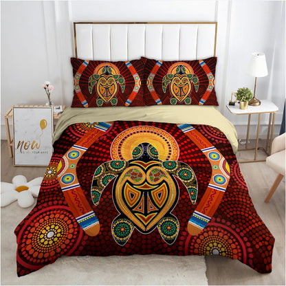 Aboriginal Turtle Boomerangs Bedding Set, Australia Indigenous Painting Art Bedding Set-Bedding Set-Huyencass-Twin-Vibe Cosy™