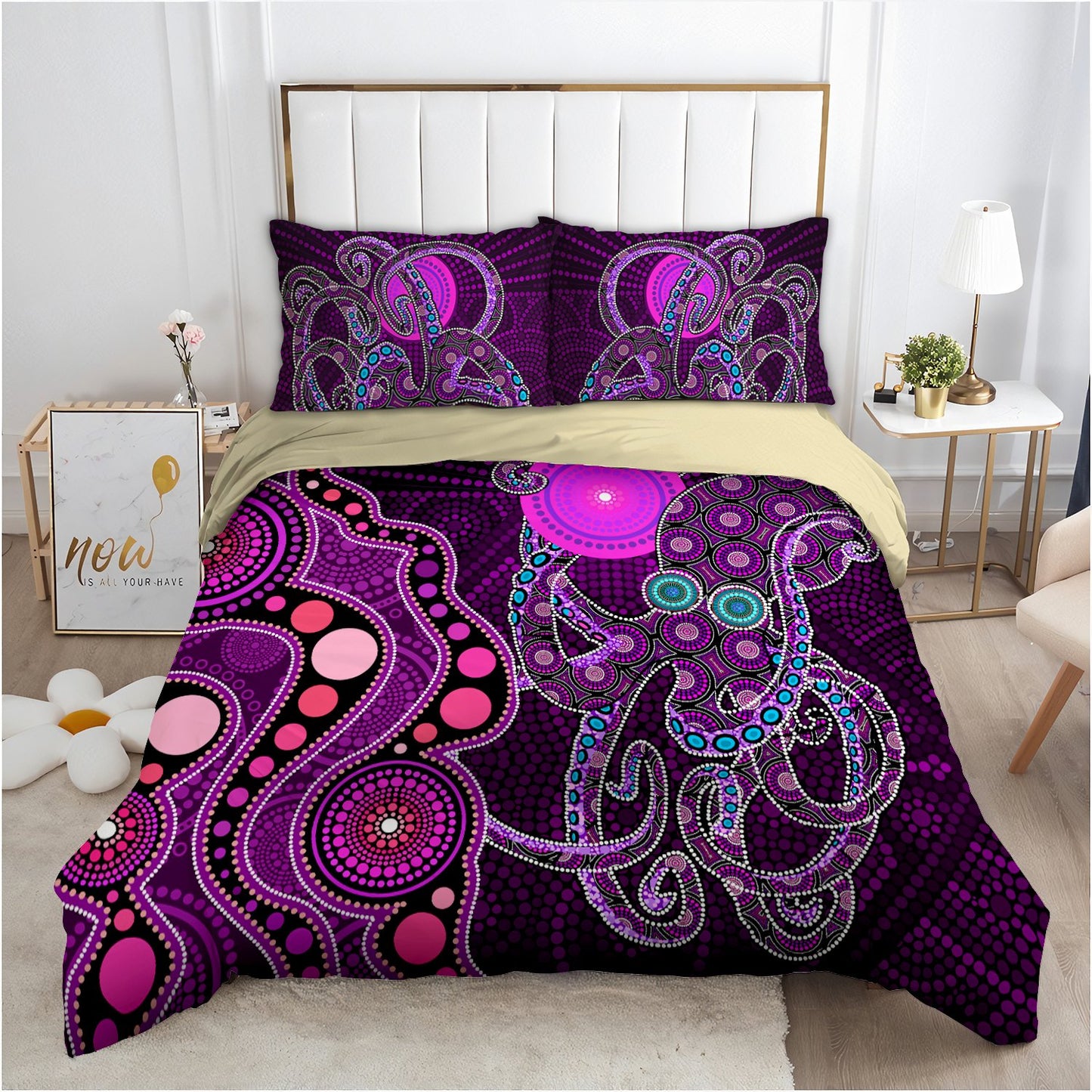 Aboriginal Purple Octopus and The Sun Australia Indigenous Bedding Set