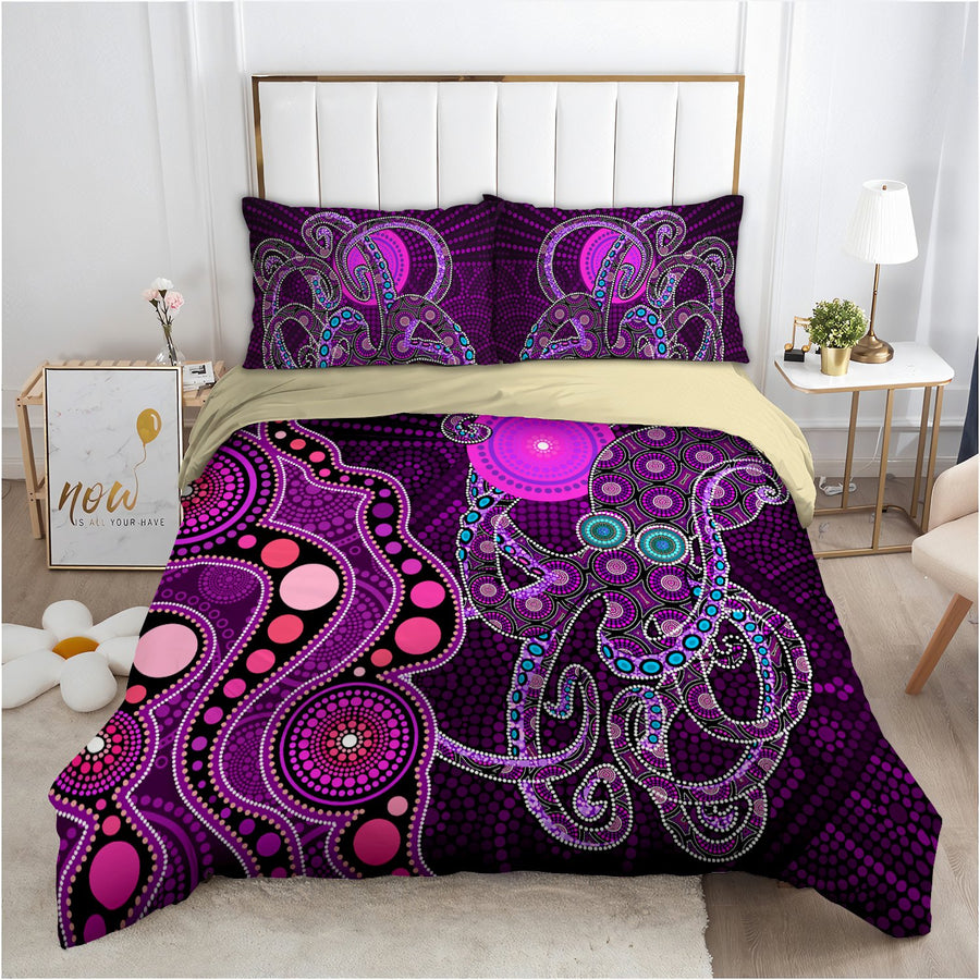 Aboriginal Purple Octopus and The Sun Australia Indigenous Bedding Set