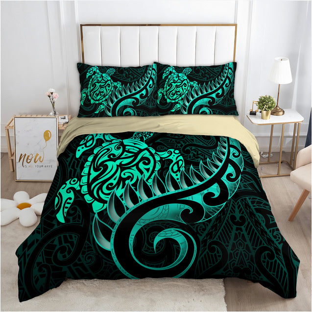 New Zealand Bedding Set - Aotearoa Maori Turtle Silver Fern Turquoise TR1407204