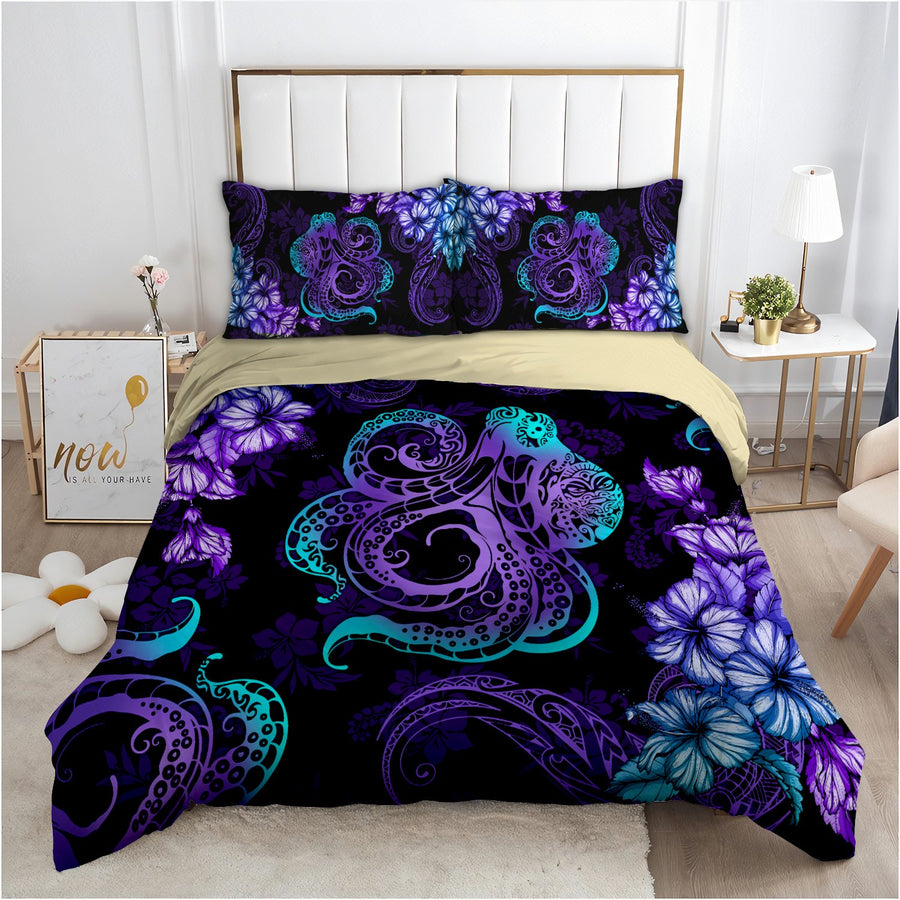 Beautiful Octopus Hibiscus Hawaii Bedding Set