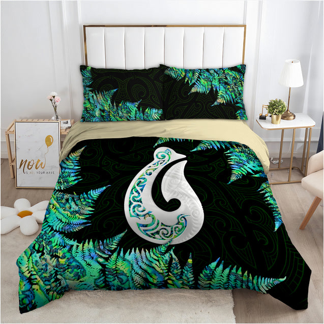 Hei Matau Fish Hook Silver Fern Maori Paua Shell Bedding set