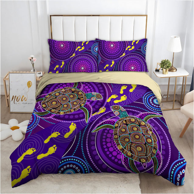 Aboriginal Purple Turtles Bedding Set, Australia Indigenous Painting Art Bedding Set-Bedding Set-Huyencass-Twin-Vibe Cosy™