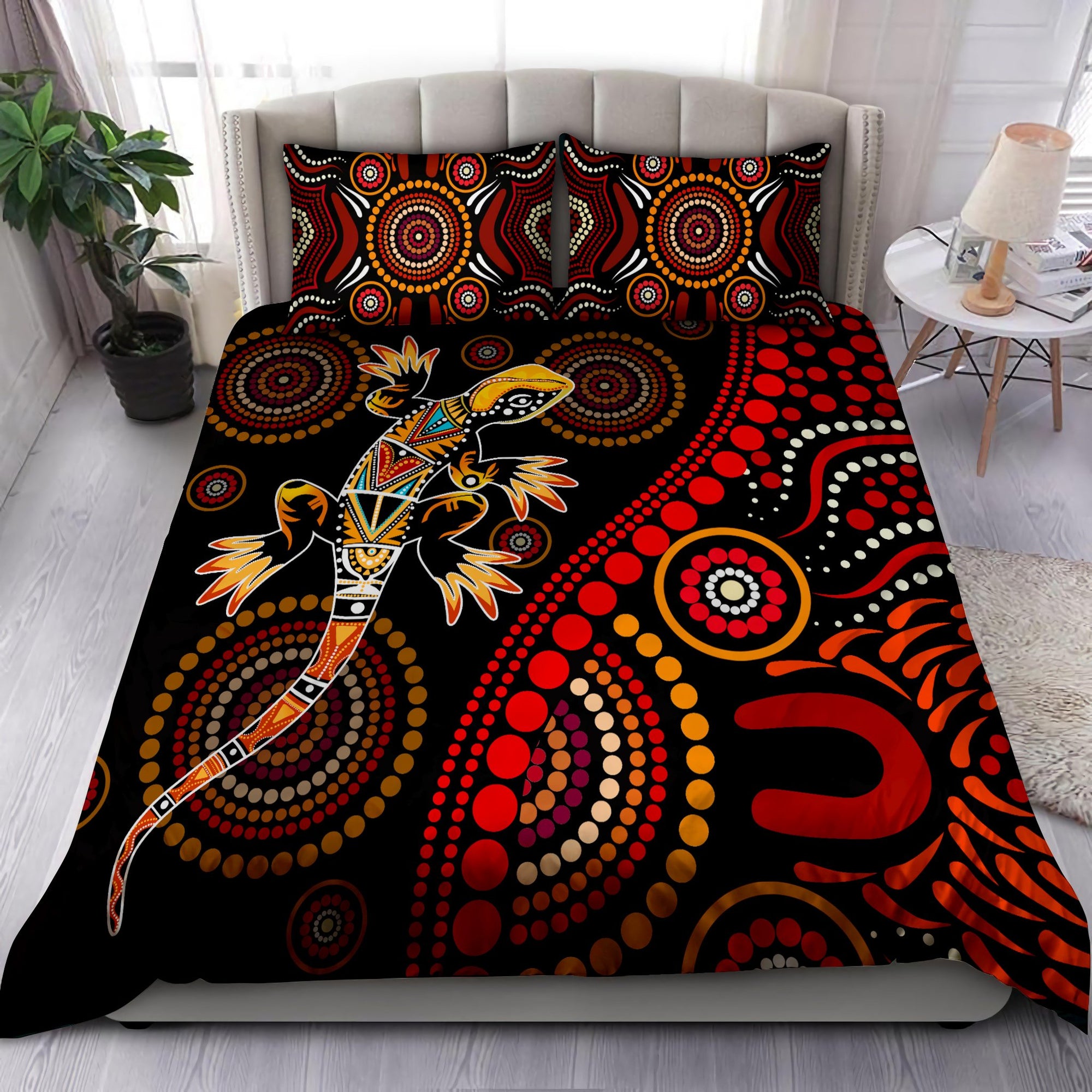 Aboriginal Lizard Sun style Australia Indigenous Painting Art Bedding Set