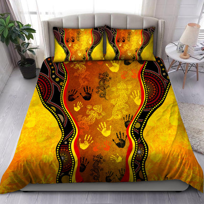 Aboriginal Bedding Set, Australia Rock Painting Hand Lizard Art Golden Style Bedding Set TR2006205-Bedding Set-Huyencass-US Twin-Vibe Cosy™
