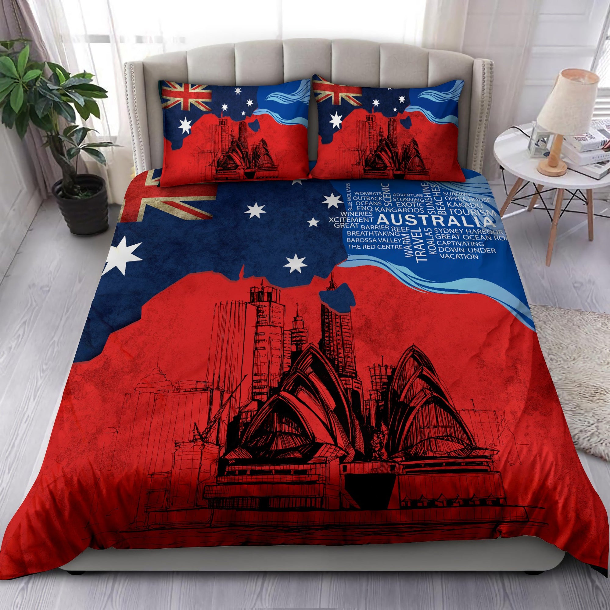 Australia Architectural Red Flag Painting Art Bedding Set