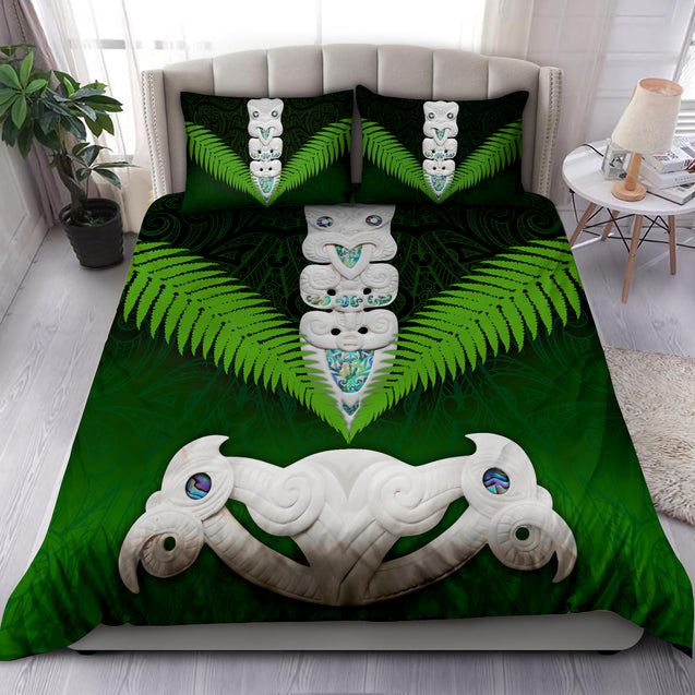 Maori Culture Taiaha Toa Taua Silver Fern Bedding Set