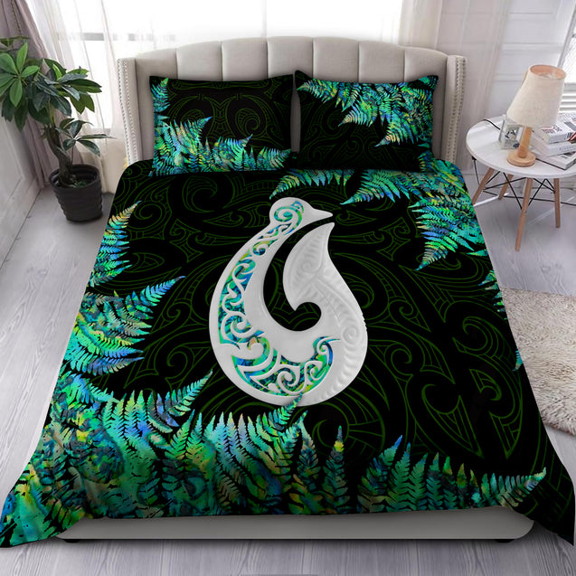 Hei Matau Fish Hook Silver Fern Maori Paua Shell Bedding set