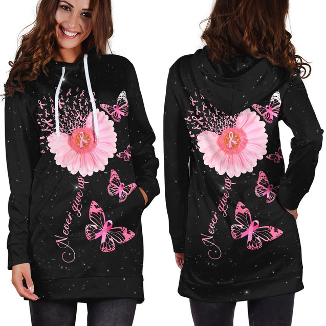 Breast Cancer-Never Give Up 3D All Over Hoodie Dress DQB07212008-Apparel-TA-Hoodie Dress-S-Vibe Cosy™