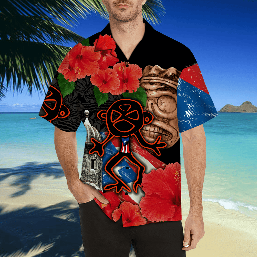 Puerto Rico Sol Taino With Maga Flower Hawaii Shirts JJ19062002-Apparel-TQH-Hawaiian shirt-S-Vibe Cosy™