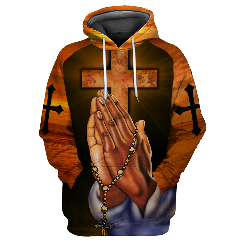I CAN DO ALL THINGS THROUGH CHRIST WHO STRENGTHENS ME GOD HAND CROSS ALL OVER PRINTED SHIRTS-Apparel-HP Arts-Hoodie-S-Vibe Cosy™