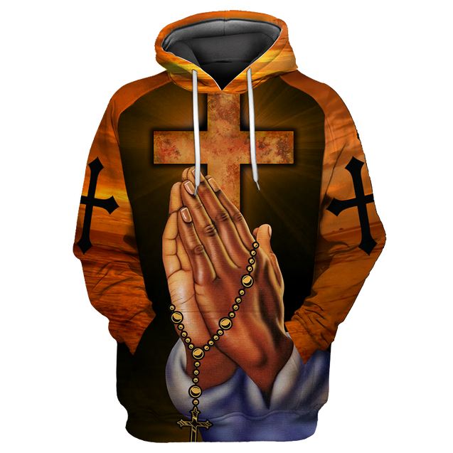 I CAN DO ALL THINGS THROUGH CHRIST WHO STRENGTHENS ME GOD HAND CROSS ALL OVER PRINTED SHIRTS-Apparel-HP Arts-Hoodie-S-Vibe Cosy™