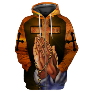 I CAN DO ALL THINGS THROUGH CHRIST WHO STRENGTHENS ME GOD HAND CROSS ALL OVER PRINTED SHIRTS-Apparel-HP Arts-Zipper Hoodie-S-Vibe Cosy™