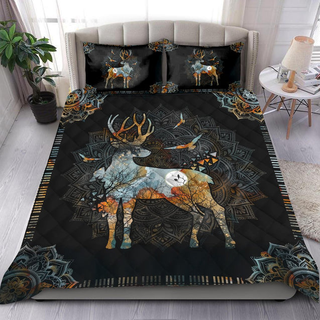 VIntage Mandala Deer Quilt Bedding Set HAC270508-Quilt-MP-Twin-Vibe Cosy™