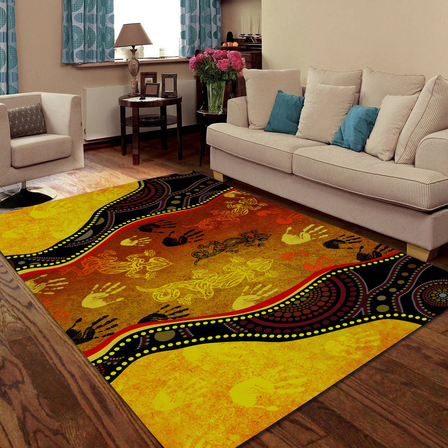 Aboriginal Rock Painting Hand Lizard Australia Art Golden Style Rug