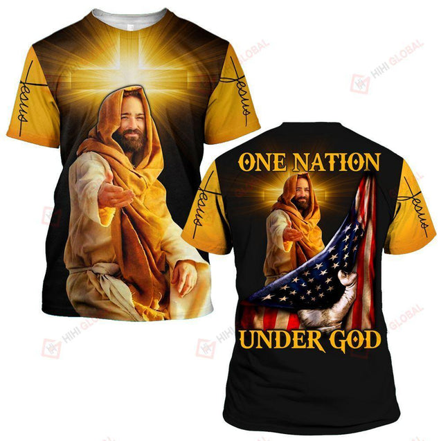 One Nation Under God Jesus Cross Yellow 3D All Over Printed Shirt MP030401-Apparel-MP-T-Shirt-S-Vibe Cosy™