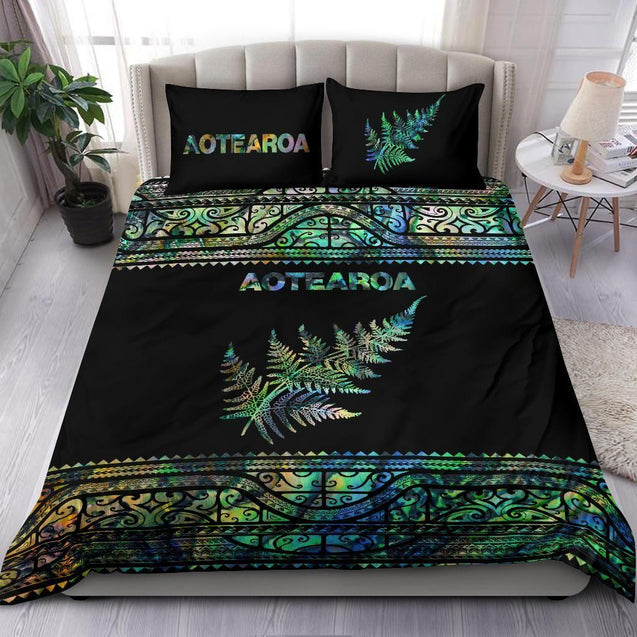 Aoteatoa New Zealand Maori Bedding Set Silver Fern - Paua Shell MP07072003