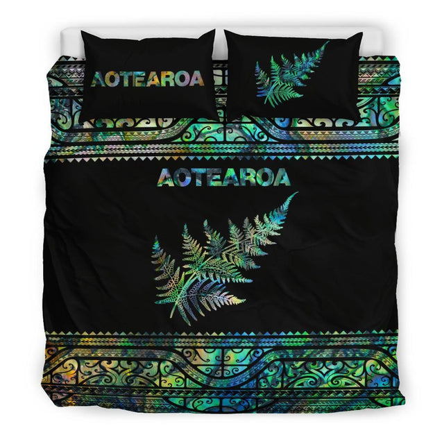 Aoteatoa New Zealand Maori Bedding Set Silver Fern - Paua Shell MP07072003