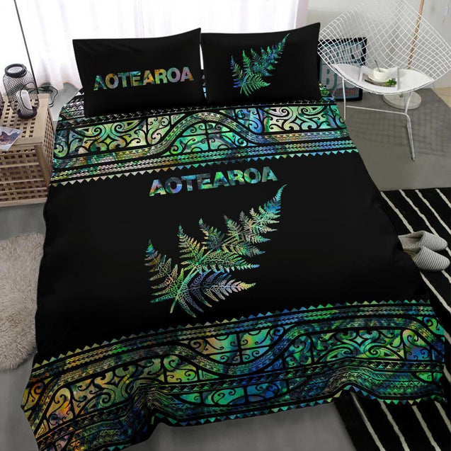 Aoteatoa New Zealand Maori Bedding Set Silver Fern - Paua Shell MP07072003