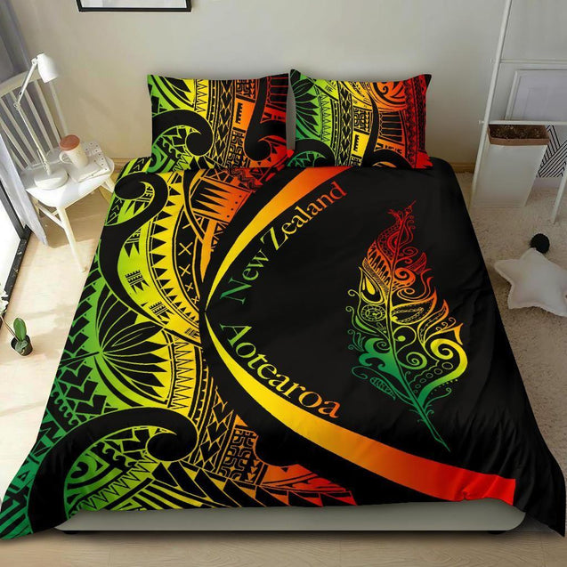 Light Silver Fern Maori Bedding Set Circle Style, Rasta MP13072020