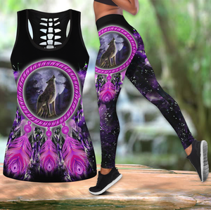 Native Wolf Violet Combo Tank + Legging MP888 - Amaze Style™-Apparel