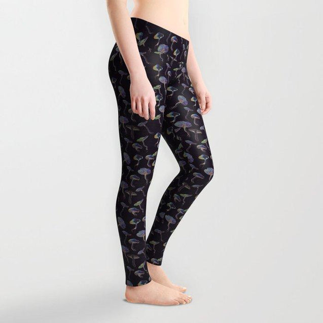 All Over Print Black Backgroud Mushroom-Apparel-NTH-Legging-S-Vibe Cosy™