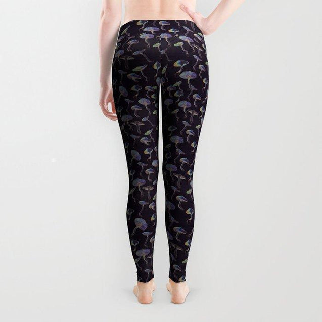 All Over Print Black Backgroud Mushroom-Apparel-NTH-Legging-S-Vibe Cosy™